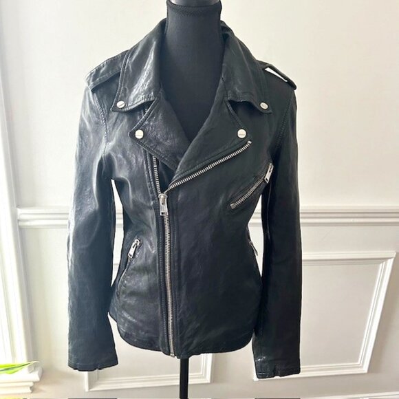 Lamarque Black Biker Leather Jacket - Picture 1 of 9